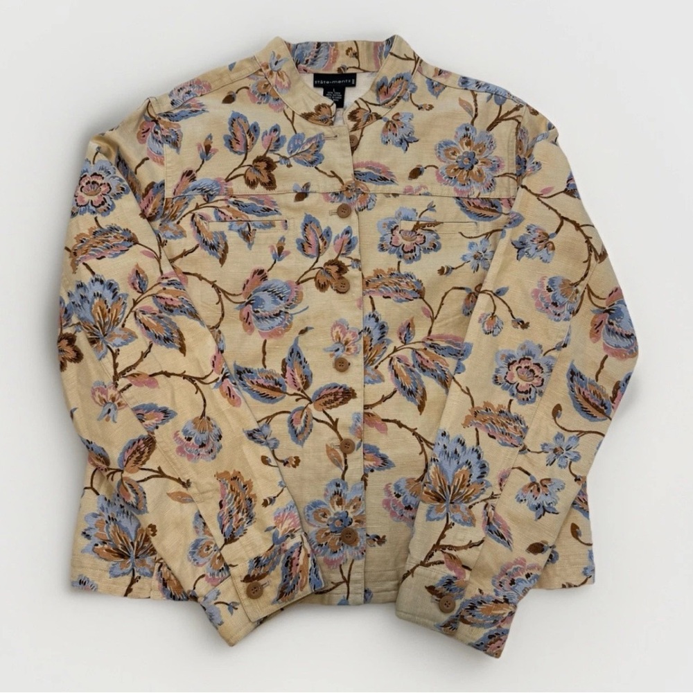 Statements Women’s Floral Jacket  Large-Linen/Cotton-Lightweight-VTG-Cottagecore